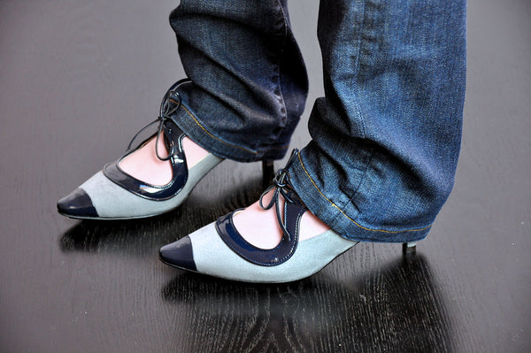 kitten vegan designer shoes, worn with denims by designer Ivana Basilotta for No One's Skin