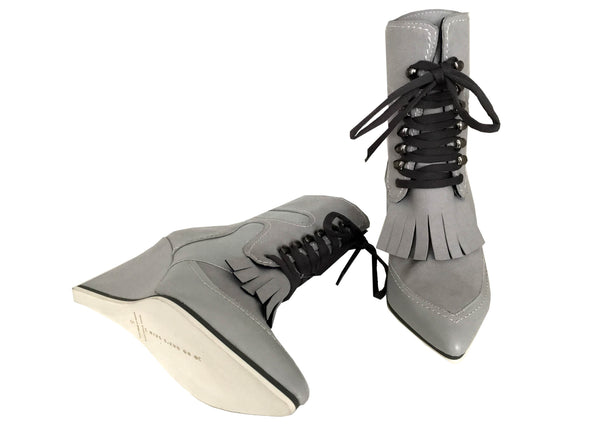 grey elegant ankle boots wedges by Ivana Basilotta for No One’s Skin