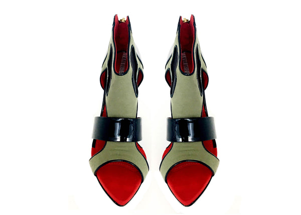 kaki vegan heels by Designer Ivana Basilotta 
