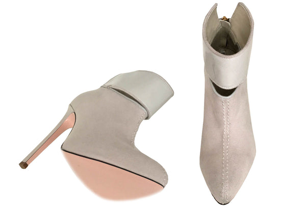 top view  of grey ankle boots by designer Ivana Basilotta 