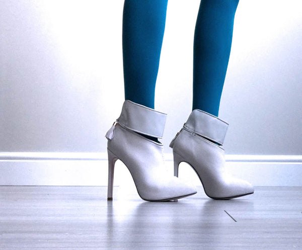  designer Ivana Basilotta wearing grey ankle boots