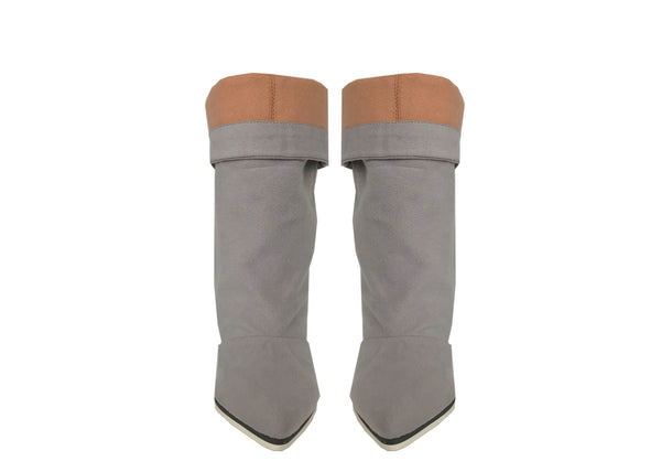  grey vegan boots, luxury cruelty free boots by Ivana Basilotta for No One’s Skin 