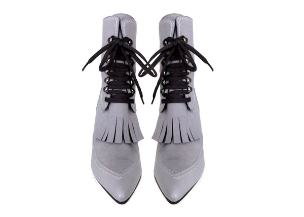 grey elegant ankle boots wedges by Ivana Basilotta for No One’s Skin